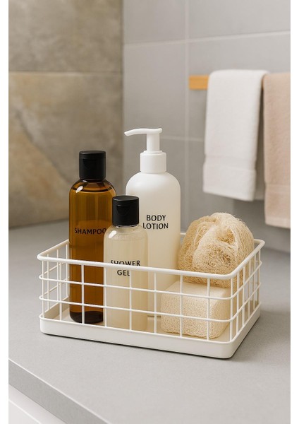 Dikdörtgen Beyaz Metal Organizer Sepet Midi 16X26 cm fiyatları