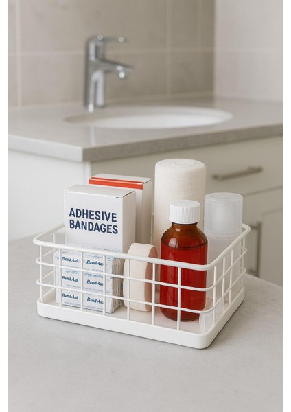 Dikdörtgen Beyaz Metal Organizer Sepet Midi 16X26 cm modelleri