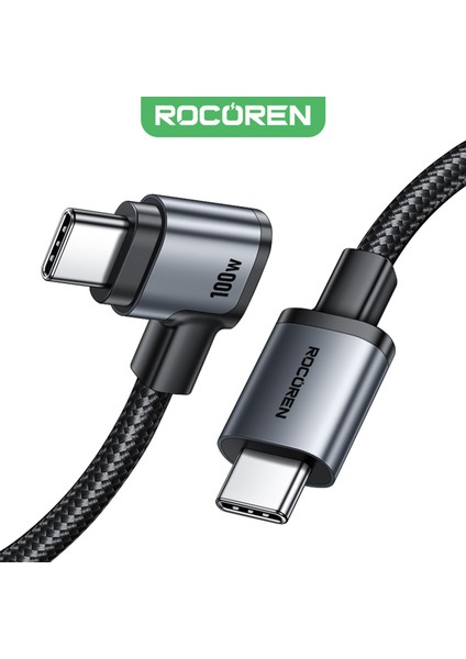 100W Type-C To Type-C 90° Örgülü Pd Hızlı Şarj ve Data Kablosu 1 Metre