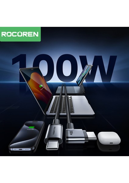 100W Type-C To Type-C 90° Örgülü Pd Hızlı Şarj ve Data Kablosu 1 Metre
