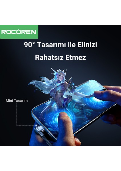 100W Type-C To Type-C 90° Örgülü Pd Hızlı Şarj ve Data Kablosu 1 Metre