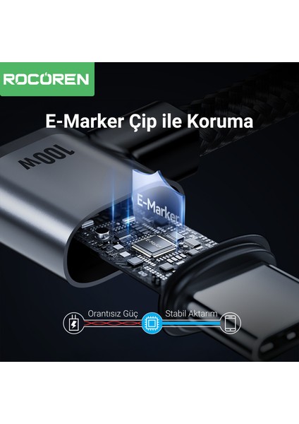 100W Type-C To Type-C 90° Örgülü Pd Hızlı Şarj ve Data Kablosu 1 Metre