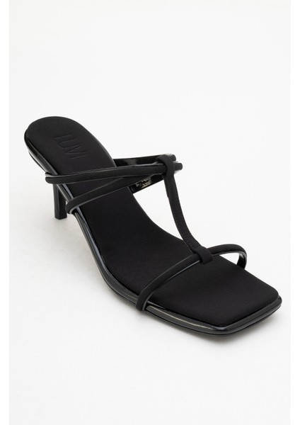 Mocha Siyah Kare Burunlu Ince Bantlı Kadın Topuklu Terlik modelleri