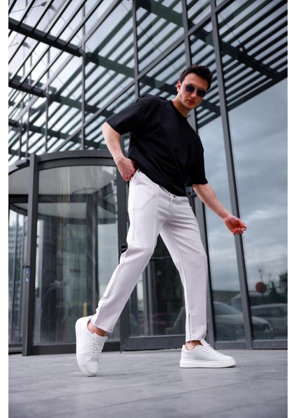 Erkek Gri Renk Esnek Likralı Fermuar Detaylı Jogger Pantolon fiyatları