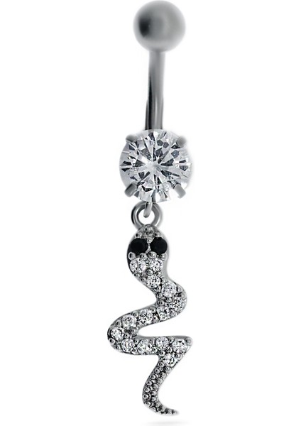 Kadın Tek Taş Detay Yılan Model Çelik Piercing