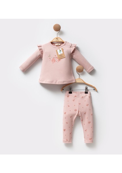 Organik Kuş Desenli Kız Bebek Ikili Takım