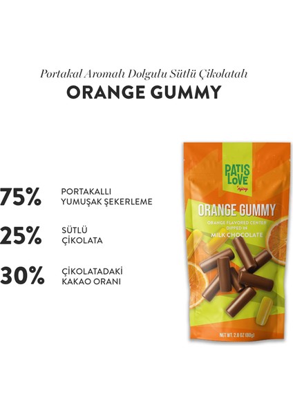 Patislove Sütlü Çikolata Kaplı Portakallı Yumuşak Şekerleme, 80G