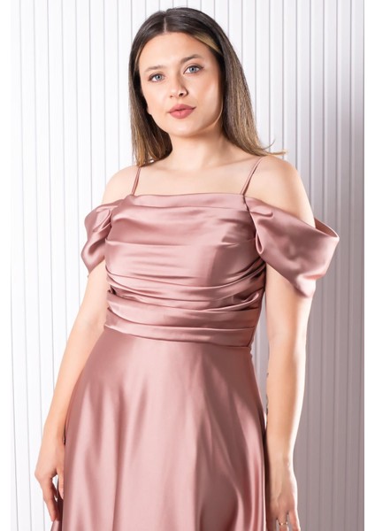 Askılı Saten Abiye Elbise Gül Kurusu MDV388 fiyatları
