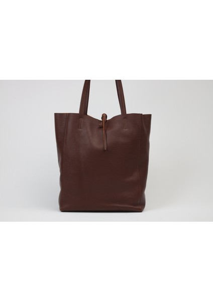 Kahve Renk Torba Stil Soft Deri Çanta - 40369 , Orijinal Deri , Bayan Çanta , Iç Cepli modelleri