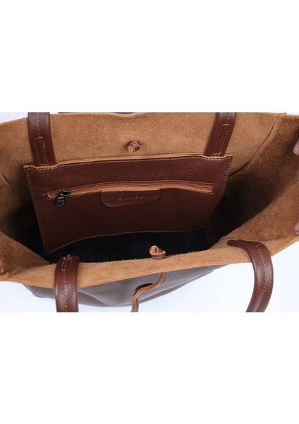 Kahve Renk Torba Stil Soft Deri Çanta - 40369 , Orijinal Deri , Bayan Çanta , Iç Cepli fırsatları