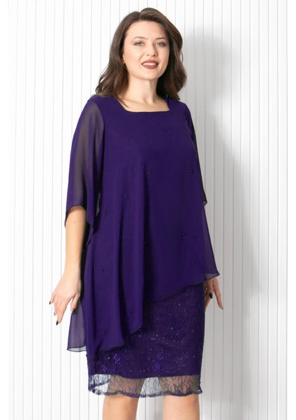 Incili Şifon Abiye Elbise Mor FHM908 modelleri