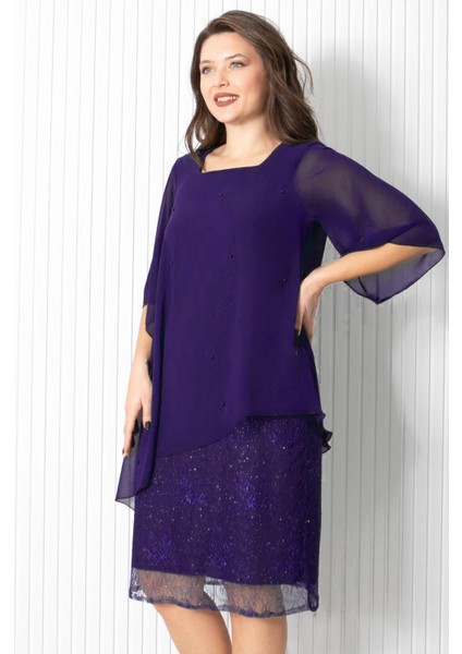 Incili Şifon Abiye Elbise Mor FHM908 fırsatları