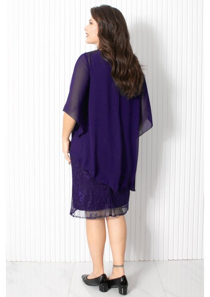 Incili Şifon Abiye Elbise Mor FHM908 indirimleri