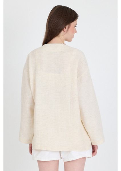 Natural Keten Görünümlü %100 Pamuk Bağlamalı Kimono 4818A
