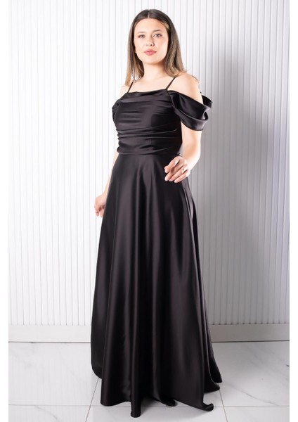 Askılı Saten Abiye Elbise Siyah MDV388 fırsatları