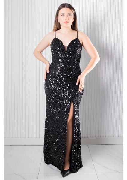 Sırt Bağlama Detaylı Abiye Elbise Siyah MDV384 indirimleri