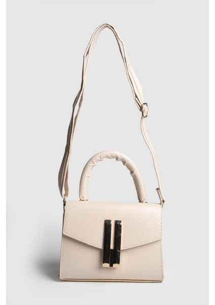 Kadın Zambe Kırışık Deri Tokalı El ve Askılı Çanta Krem modelleri