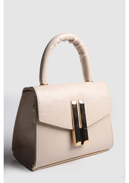 Kadın Zambe Kırışık Deri Tokalı El ve Askılı Çanta Krem fırsatları