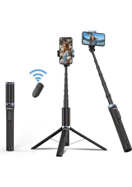 KT-259 Tripod ve Selfie Çubuğu 360 Derece Dönebilen Kablosuz Kumandalı Siyah