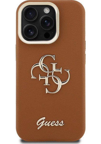 iPhone 15 Pro Uyumlu Kılıf Guess Lisanslı Grained Yazı Logolu Kamera Standlı Kapak Kahverengi fiyatları