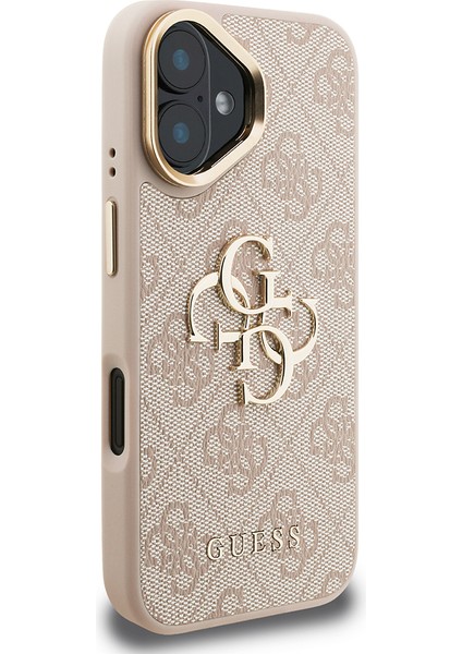 iPhone 16 Uyumlu Kılıf Guess Lisanslı Metal 4g ve Yazı Logolu Kamera Standlı Kapak Pembe modelleri