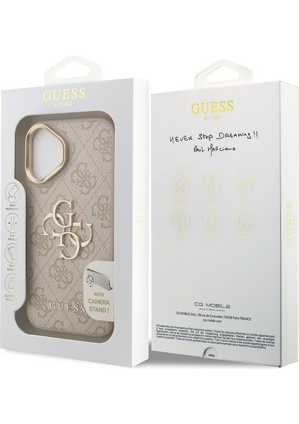 iPhone 16 Uyumlu Kılıf Guess Lisanslı Metal 4g ve Yazı Logolu Kamera Standlı Kapak Pembe indirimleri