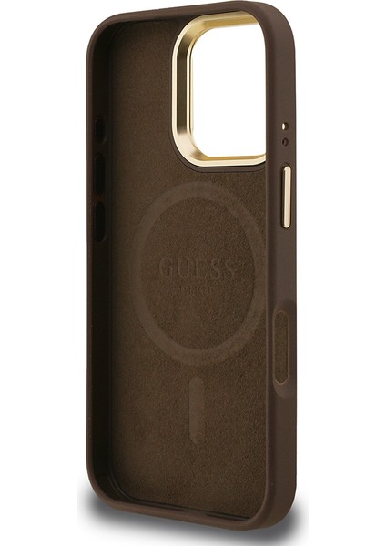 iPhone 16 Pro Max Uyumlu Kılıf Guess Lisanslı Üçgen Logo 4g Desenli Kamera Standlı Kapak Kahverengi fırsatları