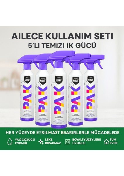 Pak Köpük Temizleyici Sprey 500 ml x 5 – Yağ ve Kirlerle Mücadelede Aile Seti