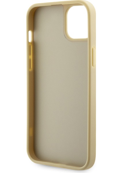 iPhone 15 Uyumlu Kılıf Guess Orjinal Lisanslı Taşlı Arka Yüzey Üçgen Logolu Kapak Gold
