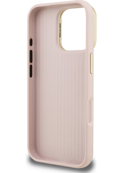 iPhone 16 Pro Uyumlu Kılıf Guess Orjinal Lisanslı Grained Yazı Logolu Kamera Standlı Kapak Pembe