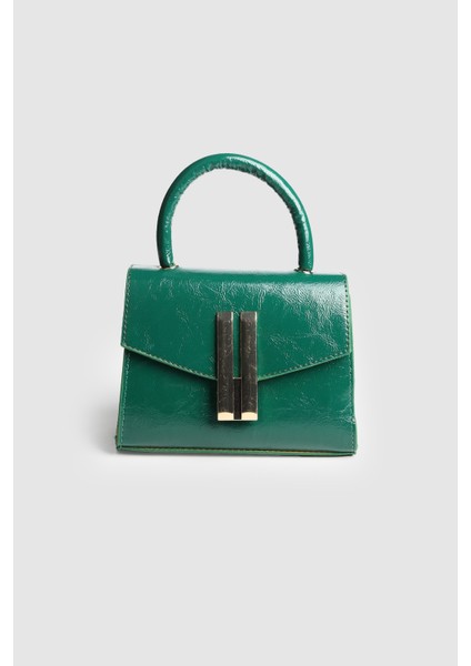 Kadın Zambe Kırışık Deri Tokalı El ve Askılı Çanta Yeşil