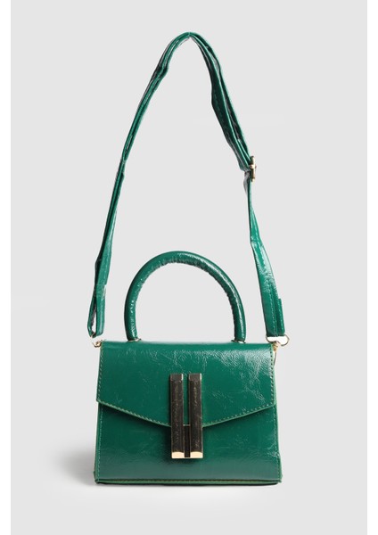 Kadın Zambe Kırışık Deri Tokalı El ve Askılı Çanta Yeşil modelleri