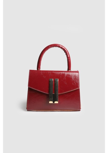 Kadın Zambe Kırışık Deri Tokalı El ve Askılı Çanta Bordo