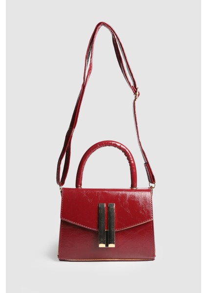 Kadın Zambe Kırışık Deri Tokalı El ve Askılı Çanta Bordo modelleri