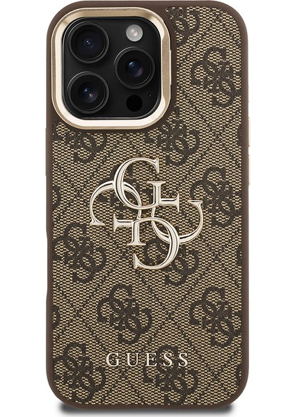 iPhone 16 Pro Uyumlu Kılıf Guess Lisanslı Metal 4g ve Yazı Logolu Kamera Standlı Kapak Kahverengi fiyatları
