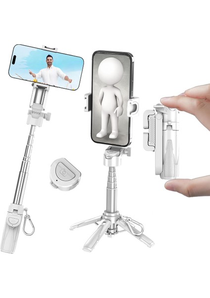Mt-18 360 Derece Dönebilen Kumandalı Selfie Çubuğu ve Tripod Beyaz