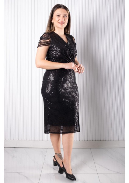 Pul Payetli Abiye Elbise Siyah MDV382 fırsatları