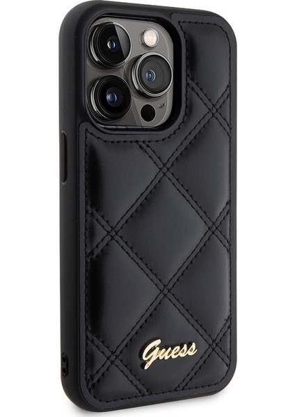 iPhone 14 Pro Max Uyumlu Kılıf Guess Orjinal Lisanslı Pu Deri Metal Yazı Logolu Kapitone Kapak Siyah modelleri