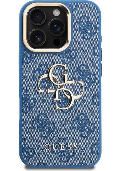 iPhone 16 Pro Max Uyumlu Kılıf Guess Lisanslı Metal 4g ve Yazı Logolu Kamera Standlı Kapak Mavi fiyatları