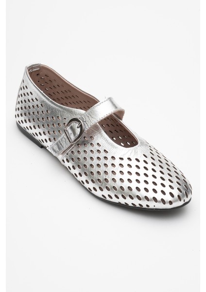 Arian Gümüş Hakiki Deri Delikli Kadın Babet Ayakkabı modelleri