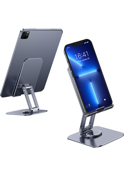Mk-61 Ayarlanabilir Katlanabilir 360 Derece Dönebilen Telefon ve Tablet Standı Gri