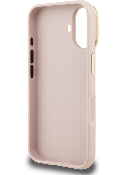 iPhone 16 Uyumlu Kılıf Guess Orjinal Lisanslı Grained Yazı Logolu Kamera Standlı Kapak Pembe