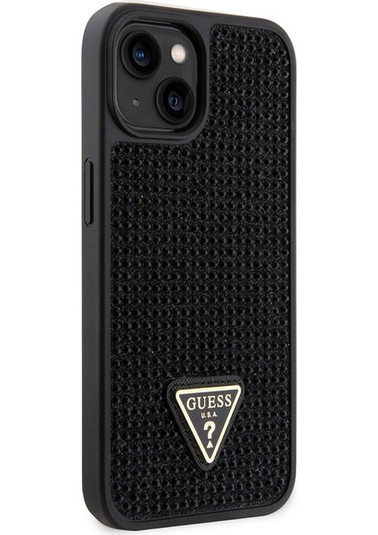 iPhone 14 Uyumlu Kılıf Guess Orjinal Lisanslı Taşlı Arka Yüzey Üçgen Logolu Kapak Siyah modelleri