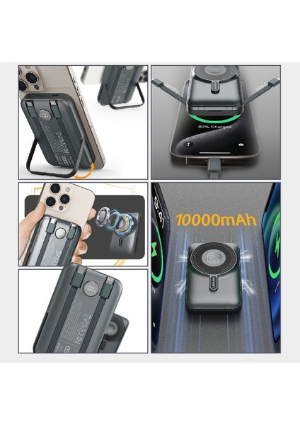 PW1006D Dijital LED Ekranlı Standlı Wireless Powerbank 15W 10000MAH Gri modelleri