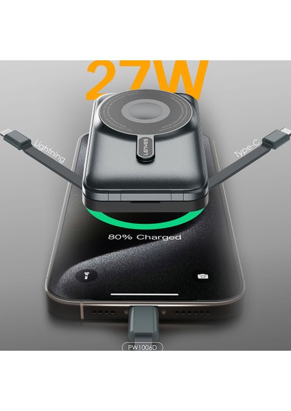PW1006D Dijital LED Ekranlı Standlı Wireless Powerbank 15W 10000MAH Gri fırsatları