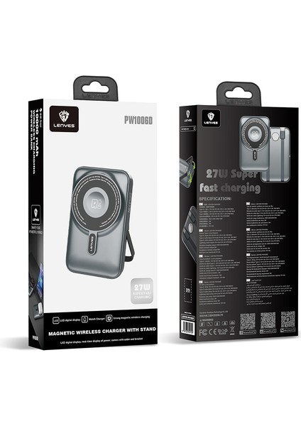 PW1006D Dijital LED Ekranlı Standlı Wireless Powerbank 15W 10000MAH Gri indirimleri