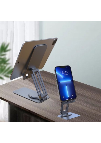 Mk-60 Ayarlanabilir Katlanabilir 360 Derece Dönebilen Telefon ve Tablet Standı Gri