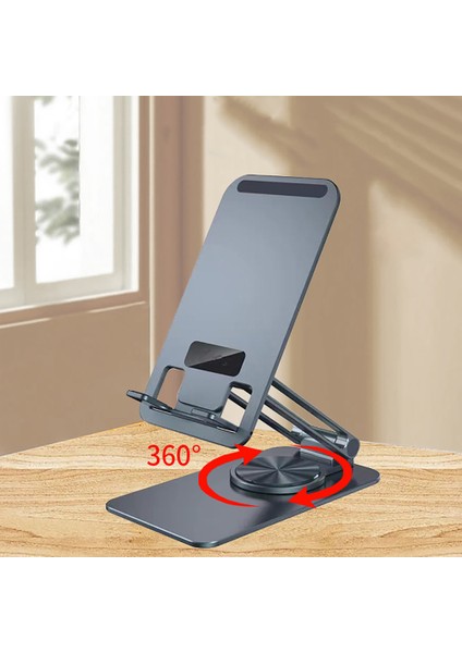 Mk-60 Ayarlanabilir Katlanabilir 360 Derece Dönebilen Telefon ve Tablet Standı Gri