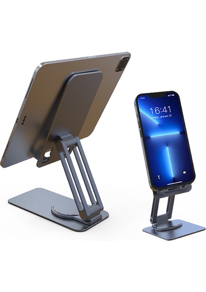 Mk-60 Ayarlanabilir Katlanabilir 360 Derece Dönebilen Telefon ve Tablet Standı Gri