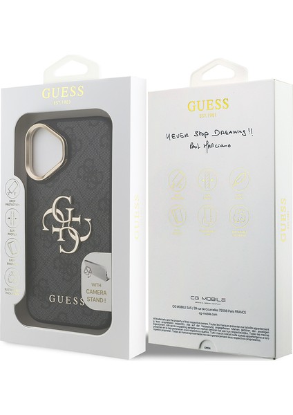 iPhone 16 Plus Uyumlu Kılıf Guess Lisanslı Metal 4g ve Yazı Logolu Kamera Standlı Kapak Siyah indirimleri